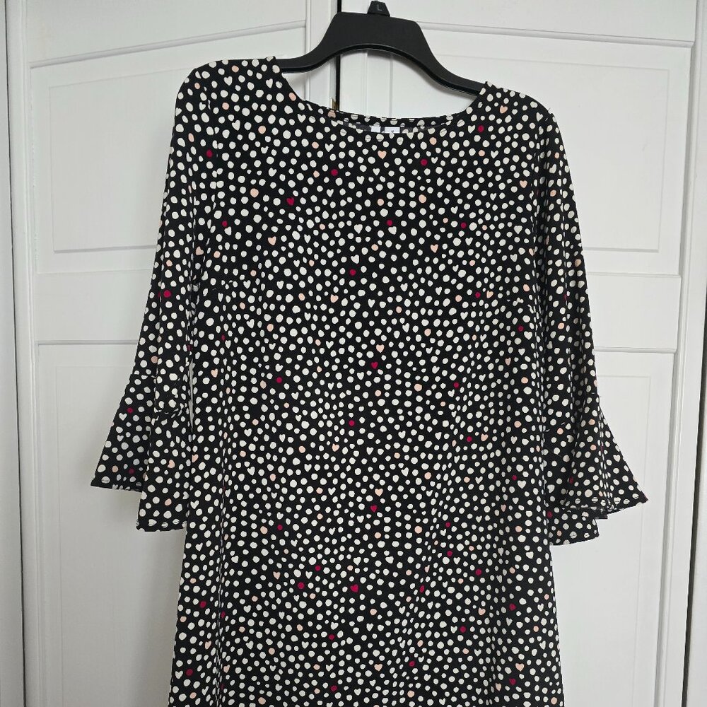 Elle Dots and Hearts dress Women's Size M with ruffled 3/4 sleeve